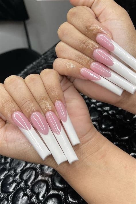 Classic White Extra Long French | French manicure acrylic nails, Long ...