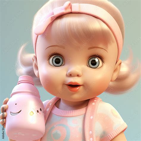 Cute Baby Doll Holding Baby Bottle AI Generated Stock Photo | Adobe Stock