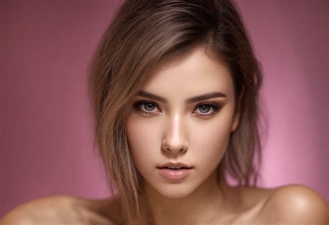 Lexica - The female is uncovered, 38D cup, standing, studio environmnet