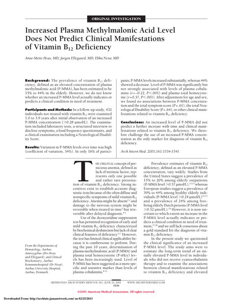 (PDF) Increased Plasma Methylmalonic Acid Level Does Not Predict ...