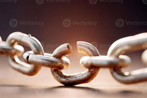 Broken metal chain on brown background representing broken promises and