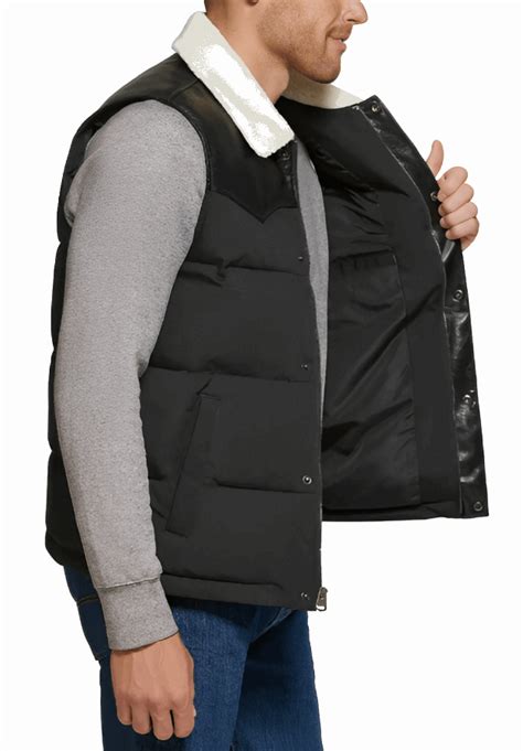 mens puffer leather vest  black arcane fox