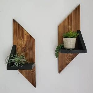 Geometric Wall Shelves set of 2, Wood Wall Decor, Floating Wooden ...