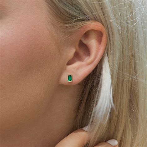 Emerald Earrings Stud Earrings Emerald Earrings Minimal | Etsy