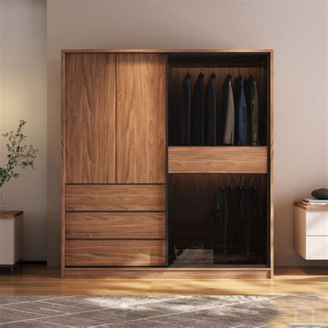 Modern Freestanding Wardrobe Brown Wood Wardrobe Armoire with Drawers ...