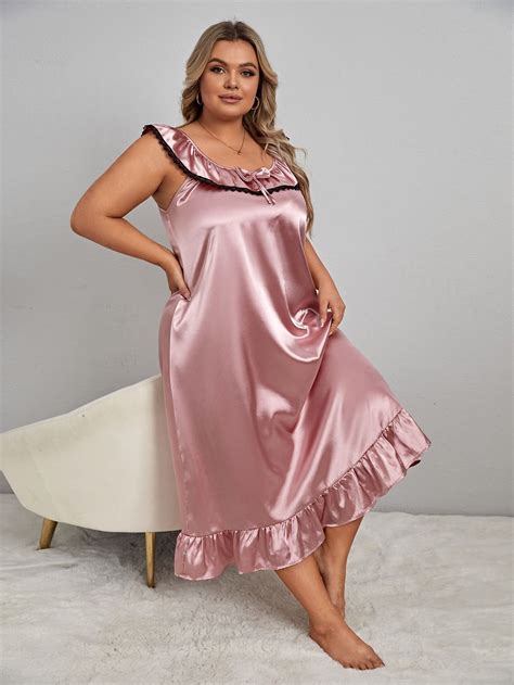 Plus Ruffle Hem Satin Night Dress | Night dress, Hot women dress, Night