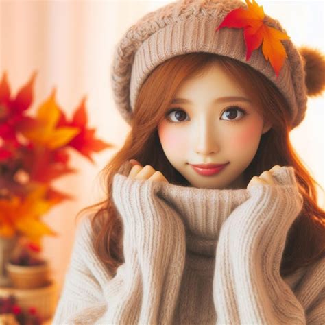 premium photo cute autumn girl   sweater  hat