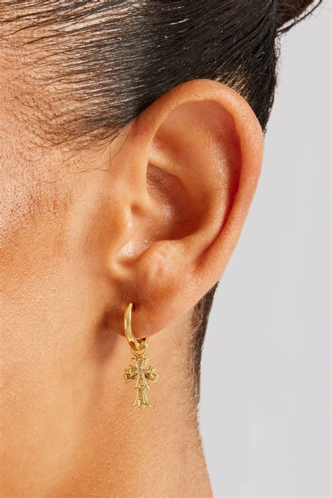 14mm Double Cross Hoop Earrings - Gold | Womens Earrings | Shop Hoop