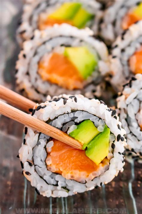 spicy salmon roll sushi  avocado