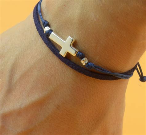 Sterling Silver Cross Charm Bracelet. Mens Bracelet - Etsy