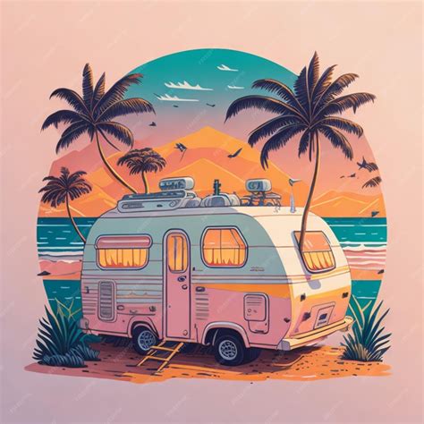 Premium AI Image | A drawing of a camper with palm trees on the top.