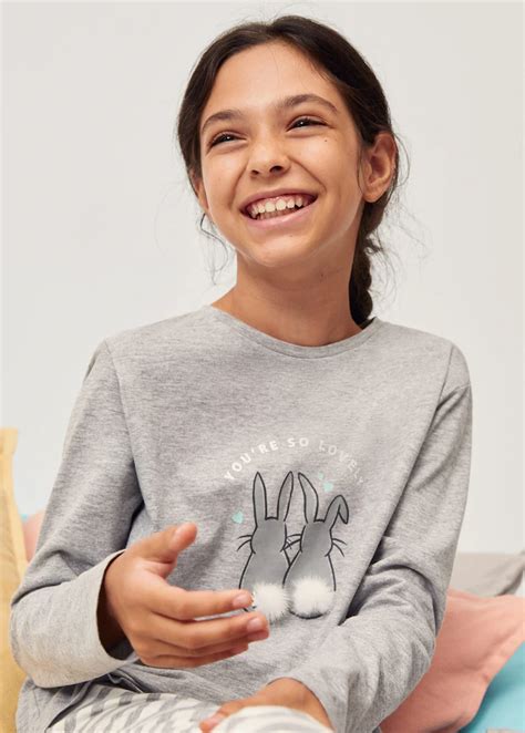 Pijama largo estampado algodón orgánico - Mujer | Mango España ...