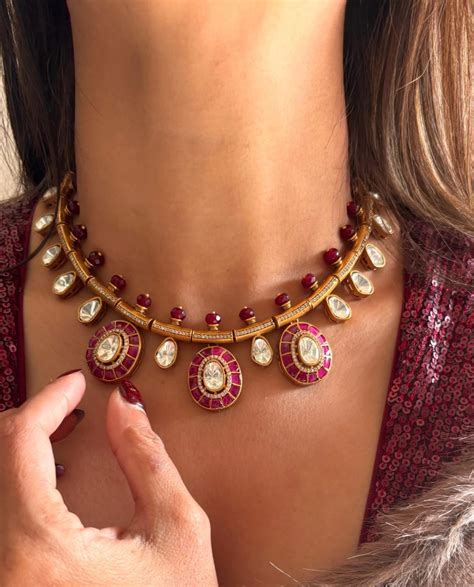 ruby kundan choker necklace uncut polki diamond indian jewelry etsy uk