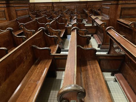 Pews with dividers: no touching the family next to you! (Notre Dame