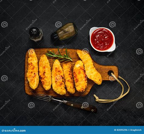 Chicken Fingers with Ketchup and Condiments Stock Photo - Image of ...