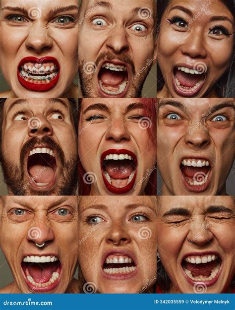 Collage. Diverse People Showcasing Intense Shock and Fear Stock Image