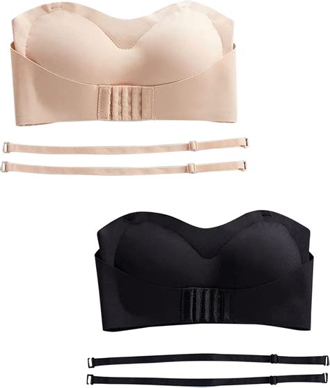 BIBILILI 2 Pack of Strapless Bra Front Closure No Underwire Seamless