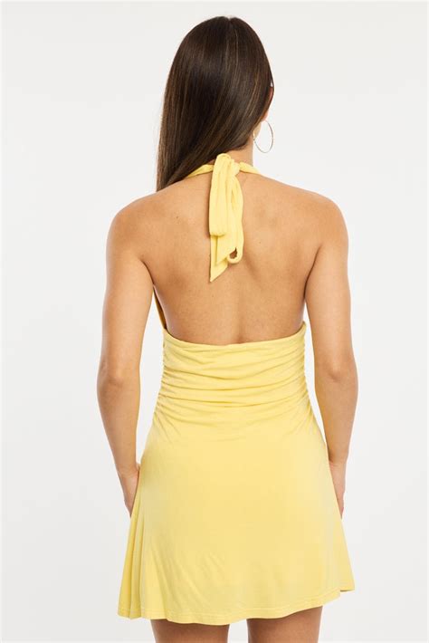 Yellow Halter Neck Mini Dress | Ally Fashion
