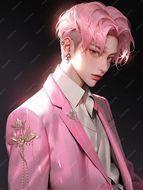 Premium Photo | Anime style image of a man with pink hair wearing a