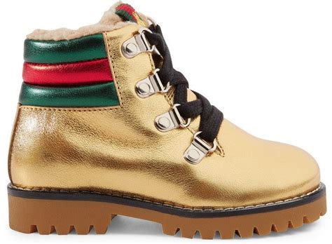 Gucci Toddler metallic leather boot with eco fur | Boots, Leather boots ...