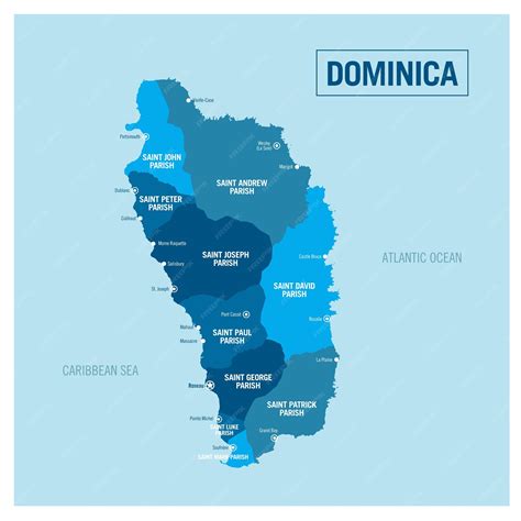 Mapa político del país de Dominica Illa Ilustración detallada con