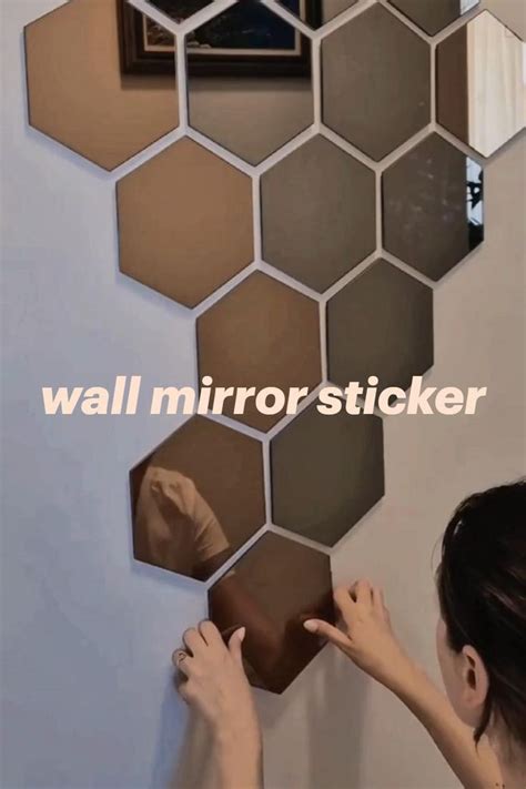shappy  pieces hexagon mirror wall sticker removable acrylic mirror