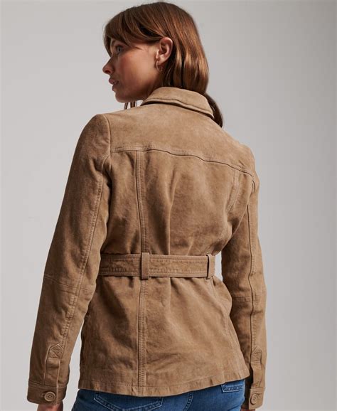 Womens - Studios Suede Safari Jacket in Overcast Beige | Superdry UK