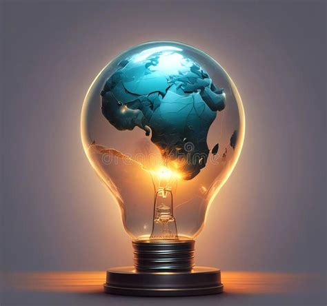 light bulb glowing softly   tiny earth globe