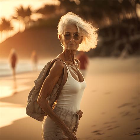 Free image: Portrait of a 65-Year-Old Woman Striding Along a Tropical