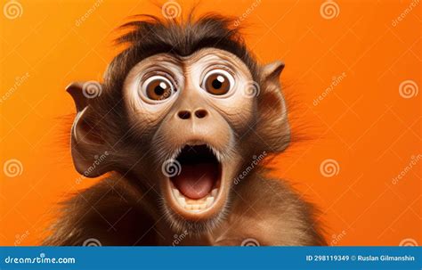 Studio Portrait of Funny and Excited Macaque Monkey on Orange ...