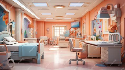 Premium Photo | Pediatric hospital room interior with bed medical ...