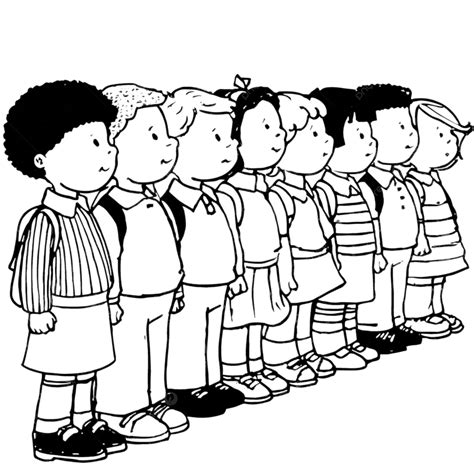 Kids Lined Up At School In Clipart Style, Back Up Clipart, Cartoon