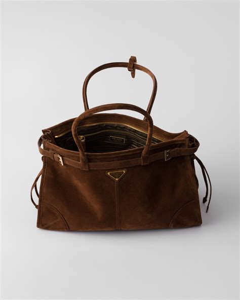 Cocoa Brown Prada Bonnie Large Suede Handbag | PRADA