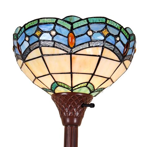 DOCHEER Tiffany Style Floor Lamp Stained Glass Shade Torchiere Lamps