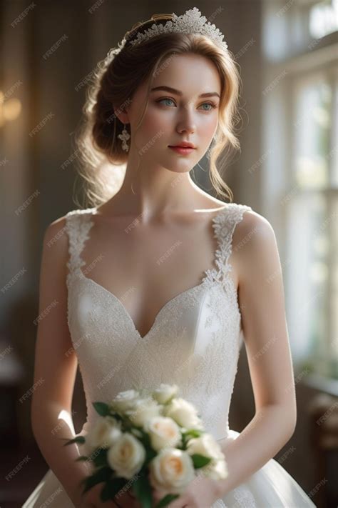 Premium Photo | A beautiful European bride in white wedding dress is