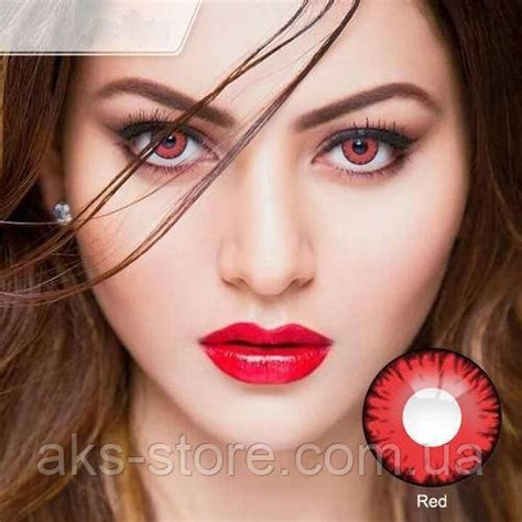 Купить Цветные контактные линзы красные c ободком Red Flame + контейнер ...