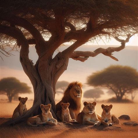 Lions resting in the savanna | Premium AI-generated image