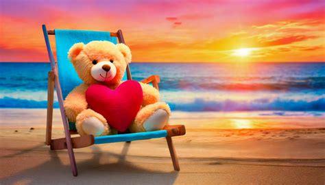 teddy bear beach sea valentine  stock photo public domain pictures