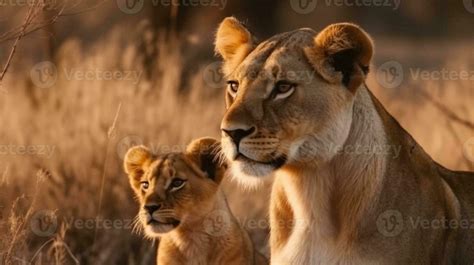 Lion and cub hunter love in Kruger NP South African. Generative AI ...