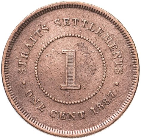 Монета стрейтс Сетлментс 1 цент (cent) 1887 стоимостью 1310 руб.