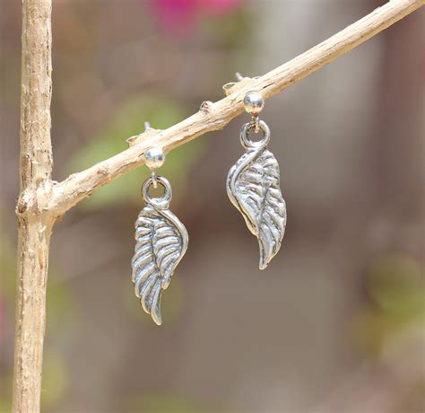 Silver wing earrings, angels wing stud earrings, guardian angel, dangle ...