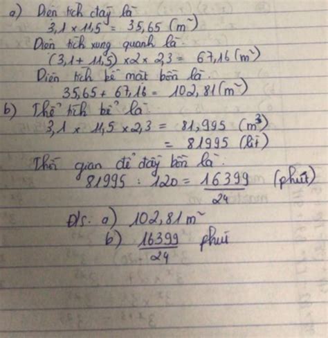 một bồn đựng nước có dạng hình hộp chữ nhật có các kích thước như chiều ...