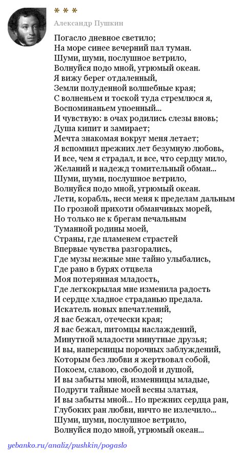 Погасло дневное светило · Пушкин · анализ стихотворения