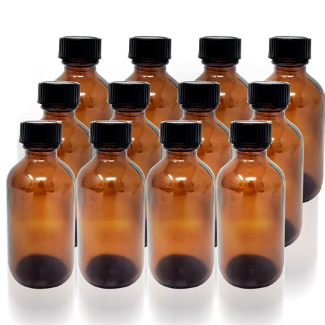 12 Pack (2 oz) 60ml Essential Oil Amber Glass Bottles - Round Boston