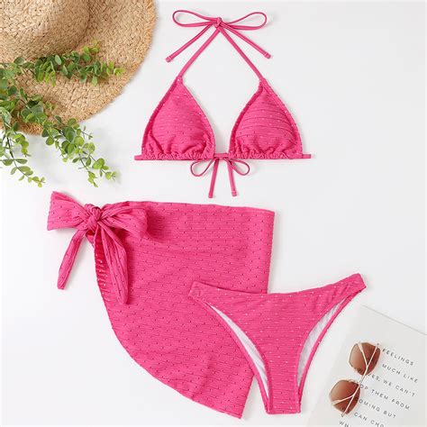 Value for Money, Women's Sexy Bikini Set, Solid Color Swimwear, 3-Piece