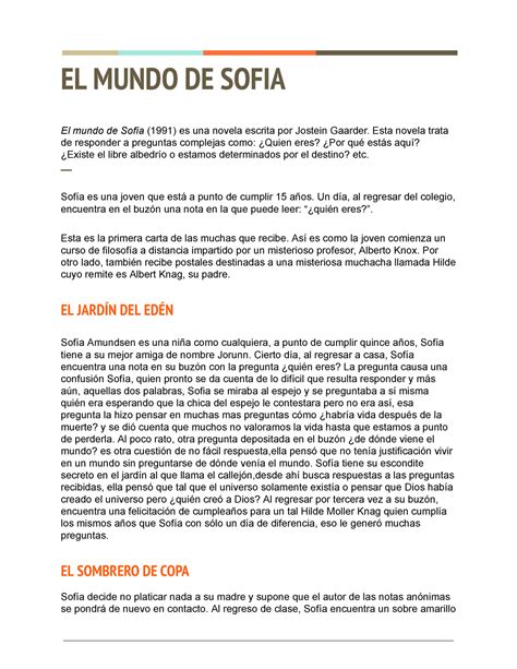 El mundo de sofía - EL MUNDO DE SOFIA El mundo de Sofía (1991) es una