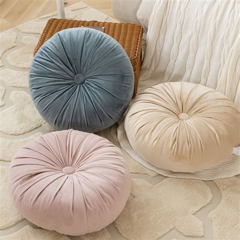 Round Pillow Cushion for Couch Velvet Decorative Small Throw Pillow Solid Color for Living Room ...