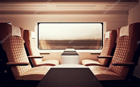 Interior Inside First Class Cabin Modern Speed Express Train.Nobody Brown Chairs Window ...