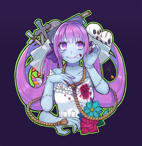 Safebooru - 1girl absurdres blood bloody clothes blue skin breasts