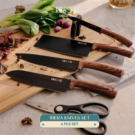 Promo Roschel Thera Knife Set 6 Pcs Pisau Dapur Coating Stainless Anti ...